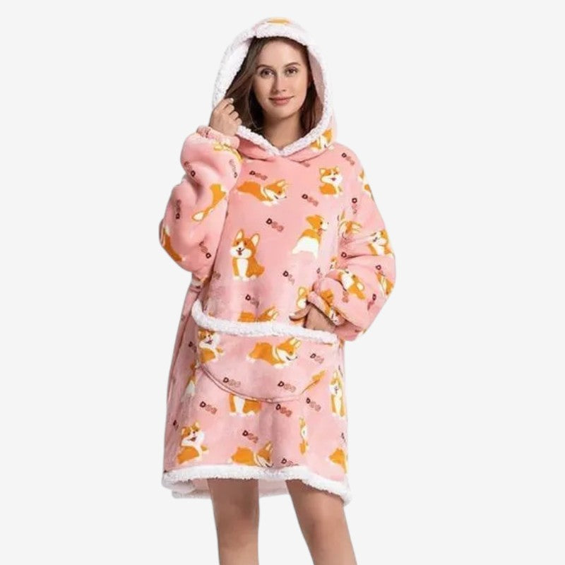 FlipWarm - Oversized Fleece Hoodie Blanket With Corgi Print