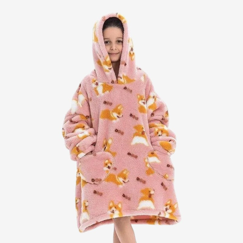 FlipWarm - Oversized Fleece Hoodie Blanket With Corgi Print