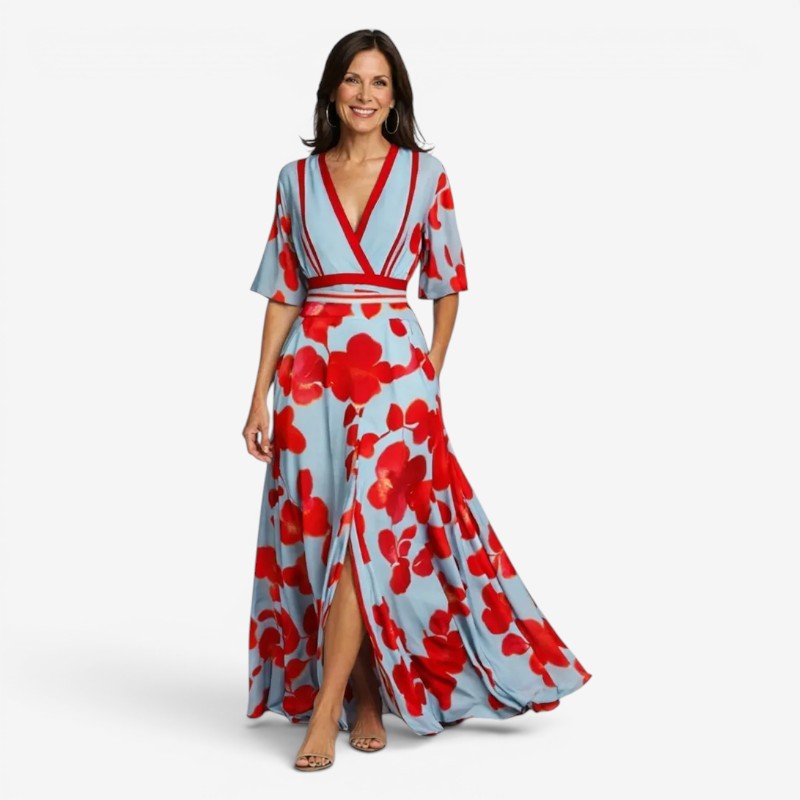 Women's Floral Maxi Dress with V Neck