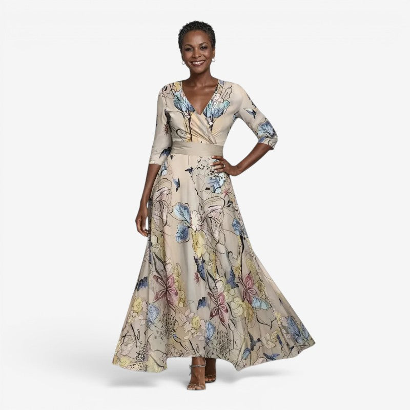 Women's Floral Maxi Dress with V Neck
