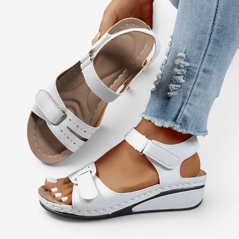 Women’s wedge sandals with round toe and Velcro strap