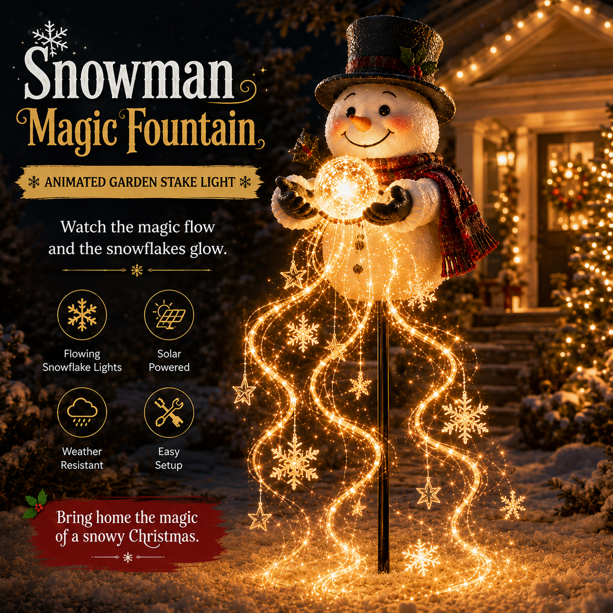 Snowlume - Solar Snowman Garden Light With Cascading Effect