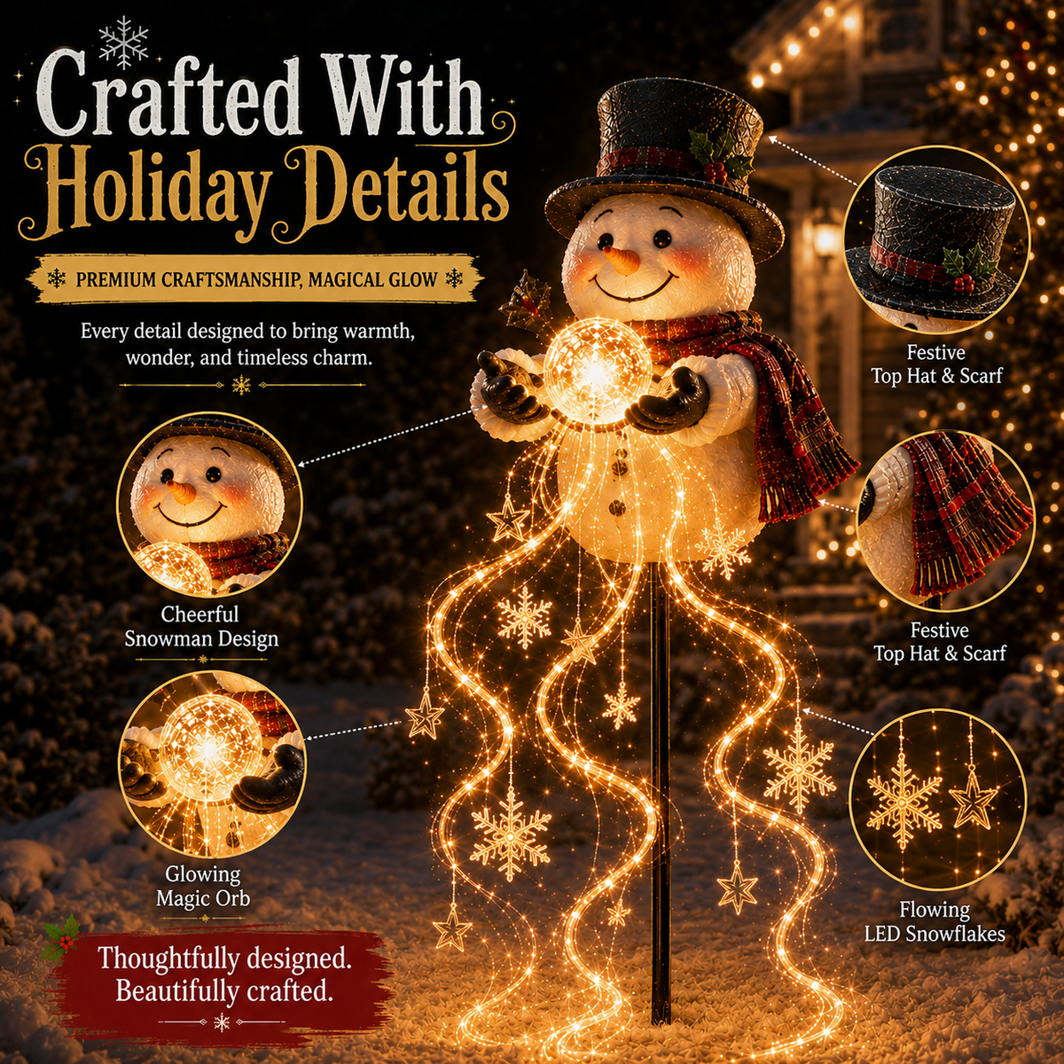 Snowlume - Solar Snowman Garden Light With Cascading Effect