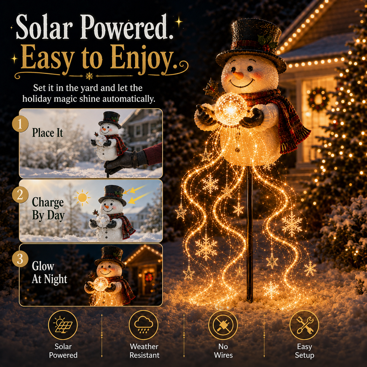 Snowlume - Solar Snowman Garden Light With Cascading Effect