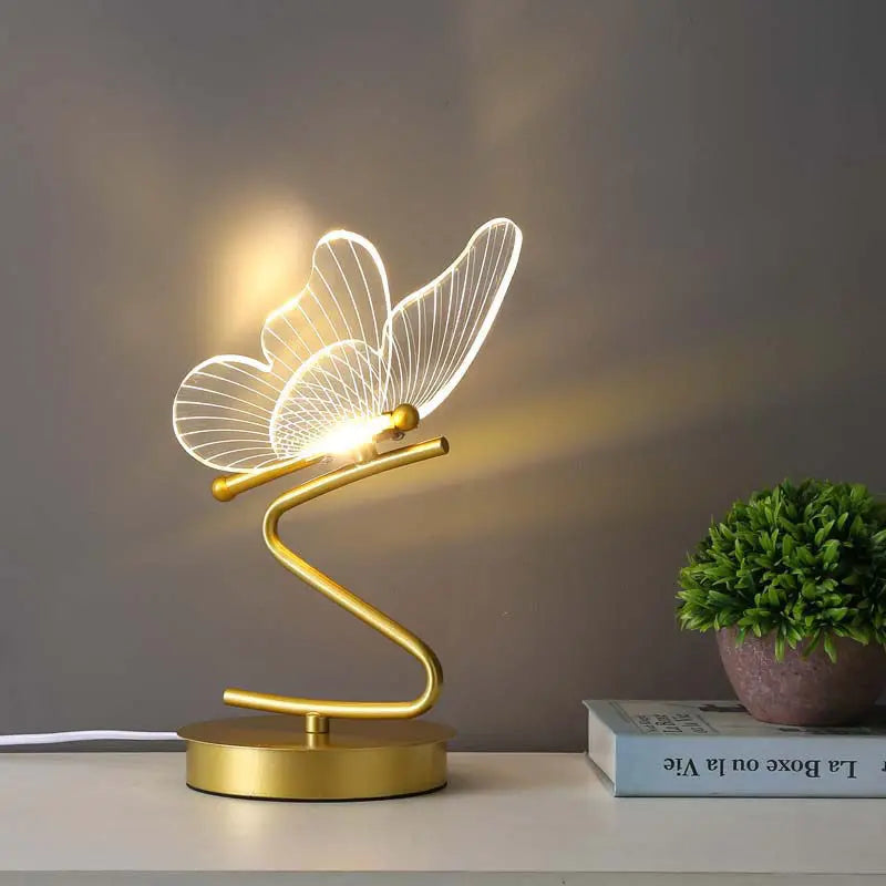 ButterGlow - Luxusní stolní lampa ve tvaru motýla s zakřivenou nohou a vrstvenými křídly