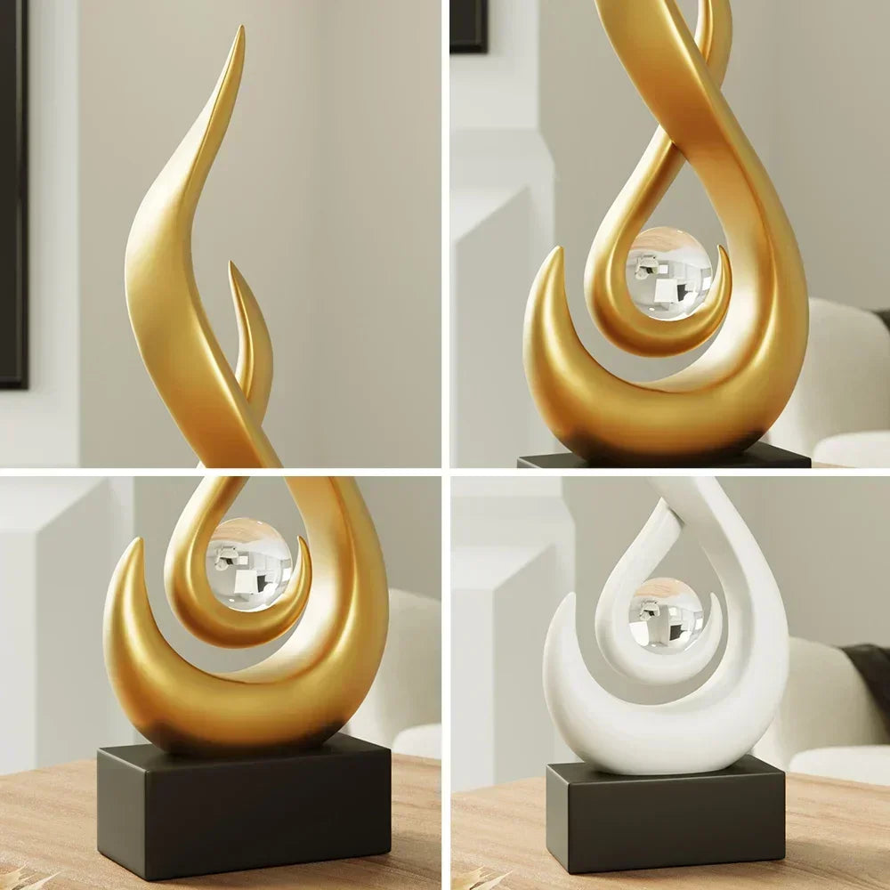 ArteFlare - Sculpture abstraite en forme de flamme avec centre ouvert et corps lisse courbé