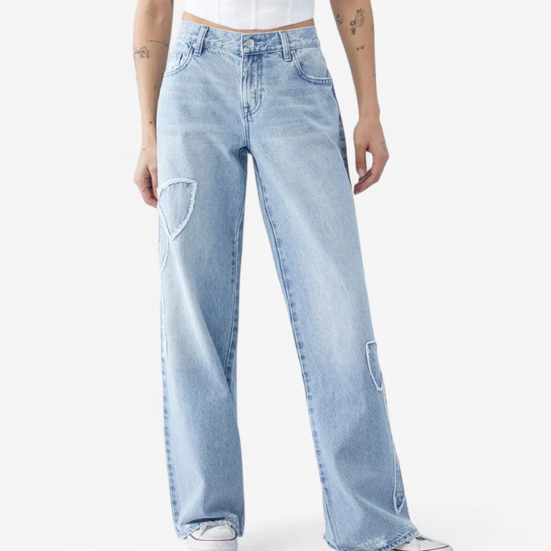 Sarah – Jeans a Gamba Larga con Ricami e Tasche