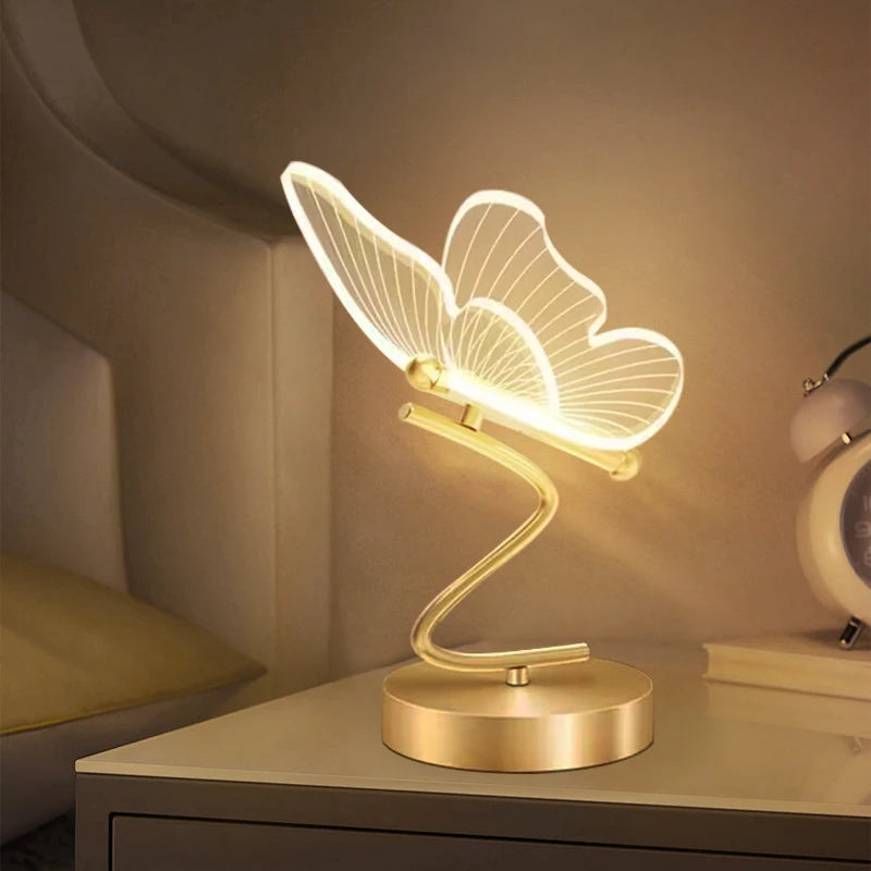 ButterGlow - Luxusní stolní lampa ve tvaru motýla s zakřivenou nohou a vrstvenými křídly