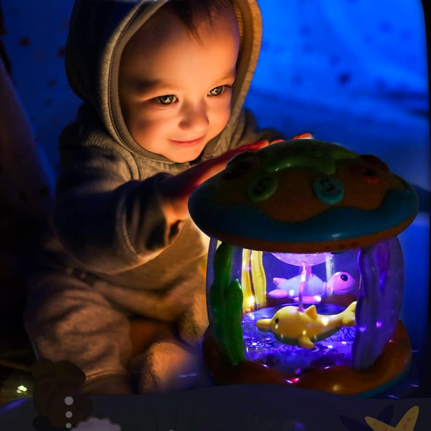 TummyGlow - Jouet tournant pour bébé avec projecteur dôme thème océan et boutons de contrôle tactile
