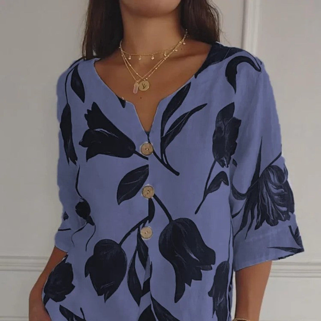 Margit - Elegant Luchtig Dames Zomer Shirt met V-hals-3