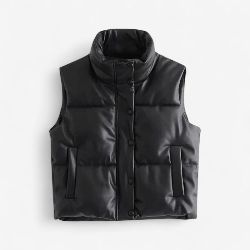 Chloe – Gilet imbottito senza maniche con bottoni frontali e tasche laterali