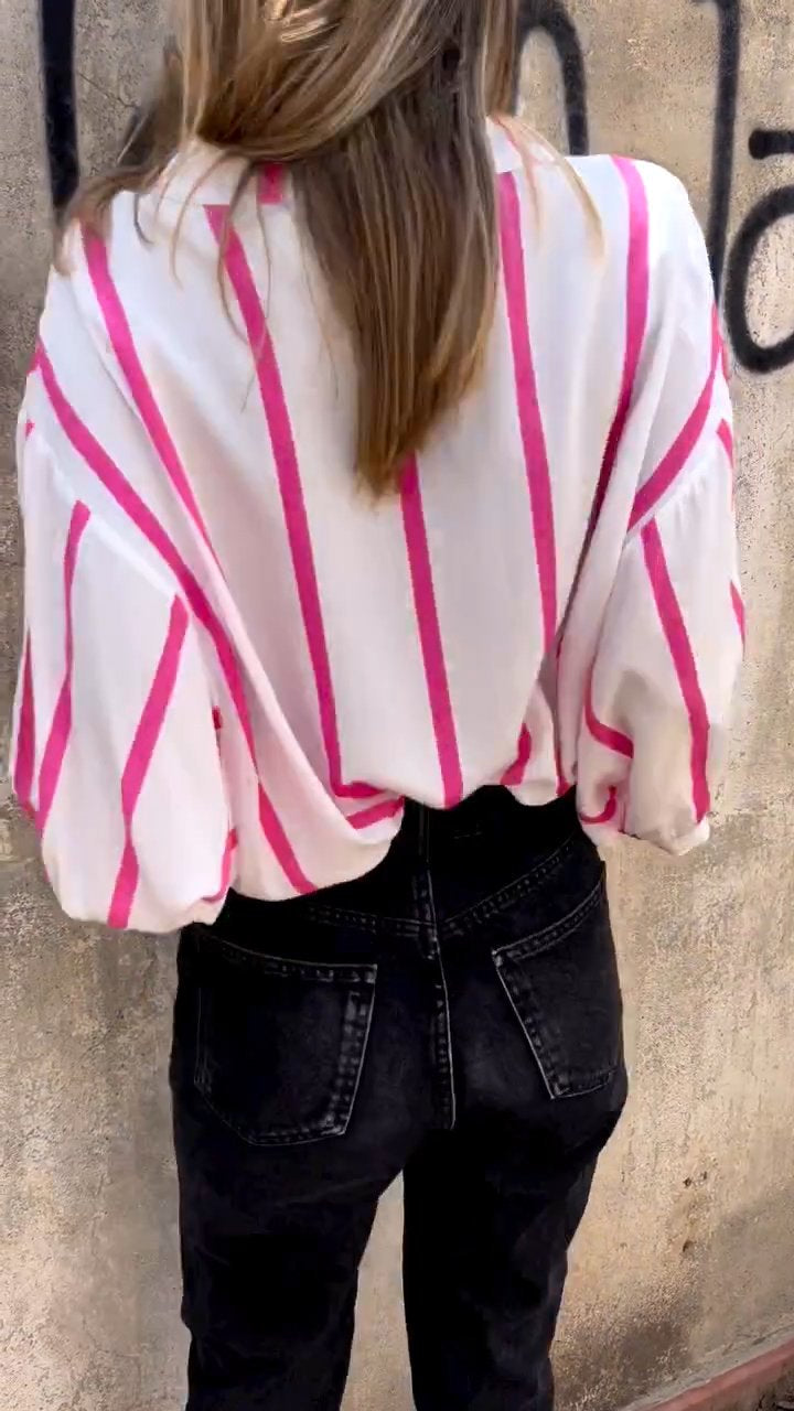 Olivia – Blouse rayée avec boutons sur le devant et manches longues