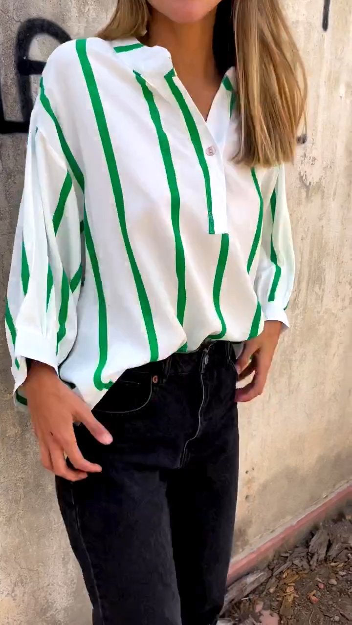 Olivia – Blouse rayée avec boutons sur le devant et manches longues