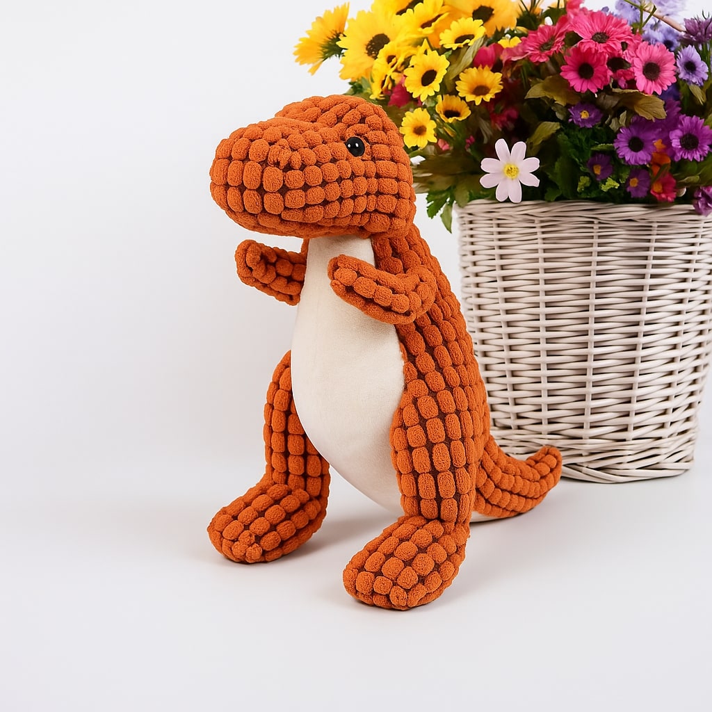 DinoPaws – Giocattolo per cani a forma di dinosauro in peluche con superficie testurizzata per il gioco interattivo