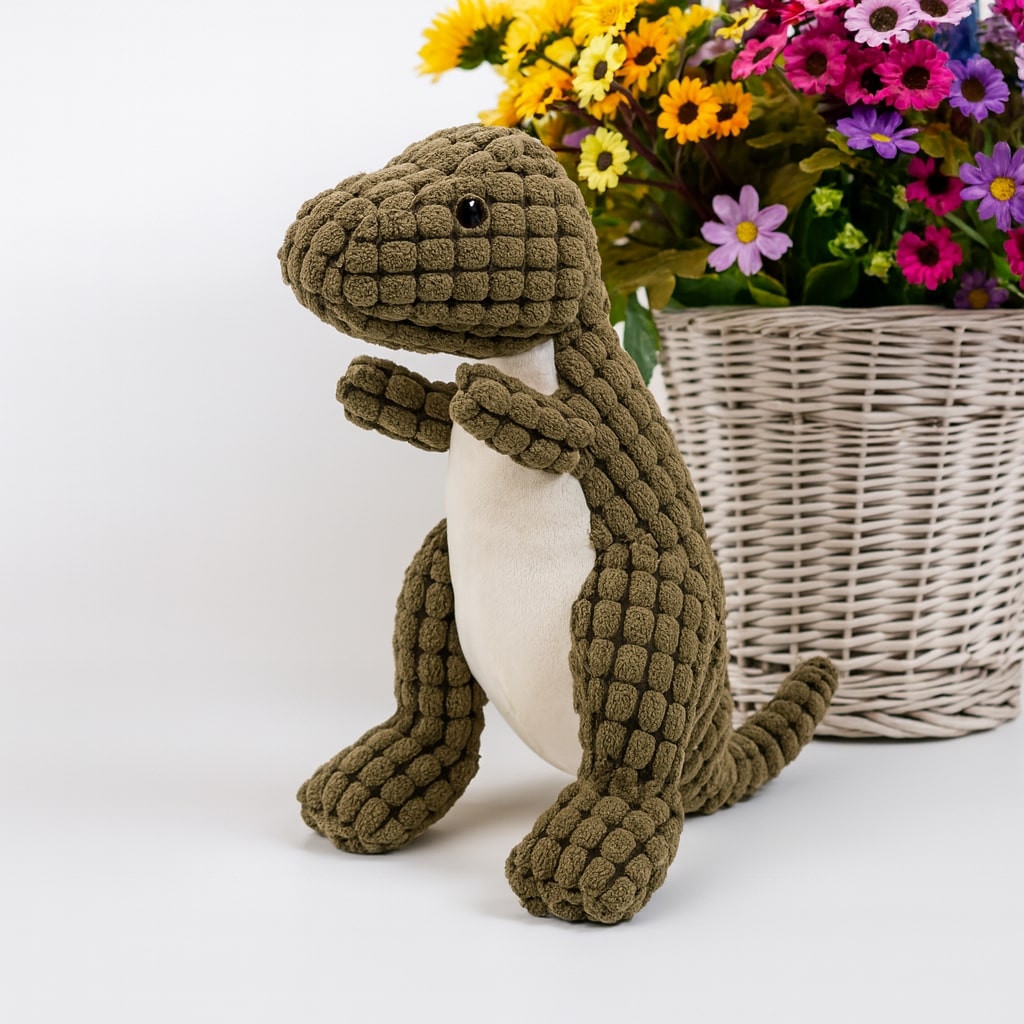 DinoPaws – Giocattolo per cani a forma di dinosauro in peluche con superficie testurizzata per il gioco interattivo