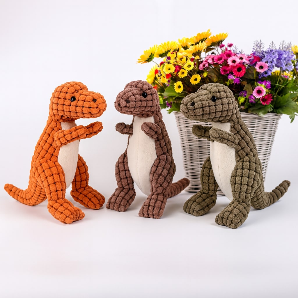DinoPaws – Giocattolo per cani a forma di dinosauro in peluche con superficie testurizzata per il gioco interattivo