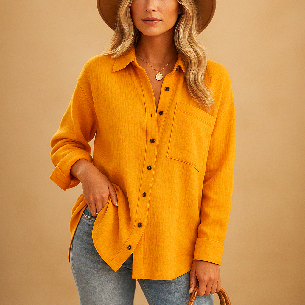 Aviana – Casual shirt with long sleeves, button closure, and chest pocket detail