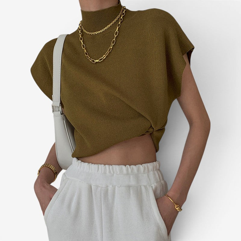 Blusa a coste da donna con collo alto