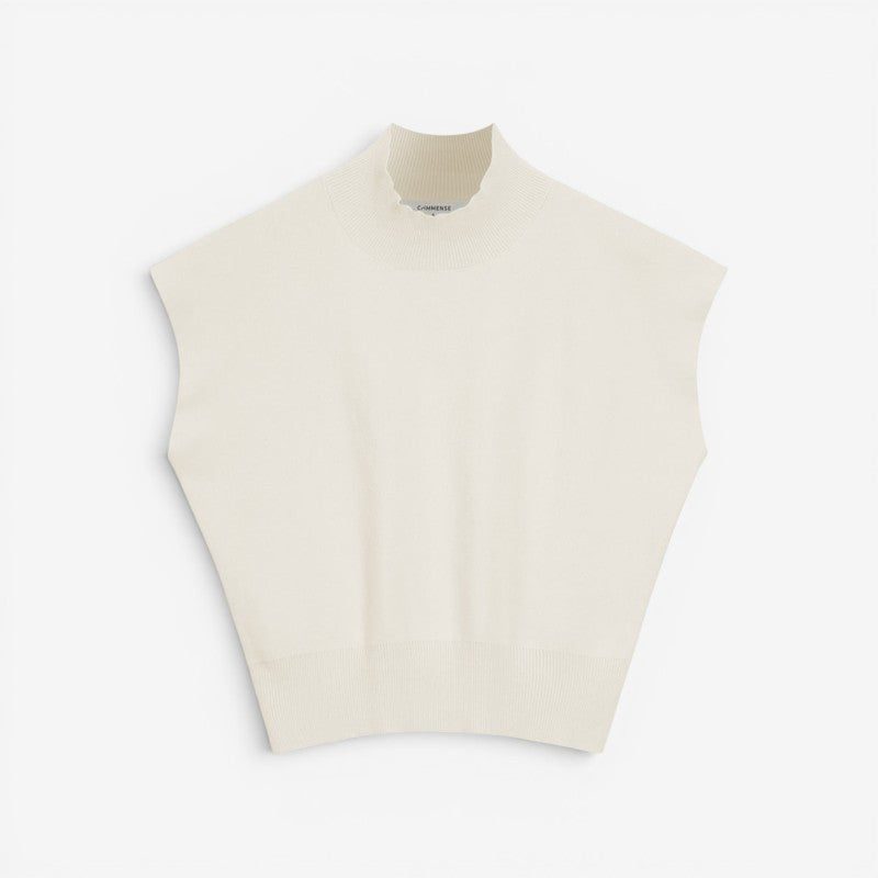 Blusa a coste da donna con collo alto