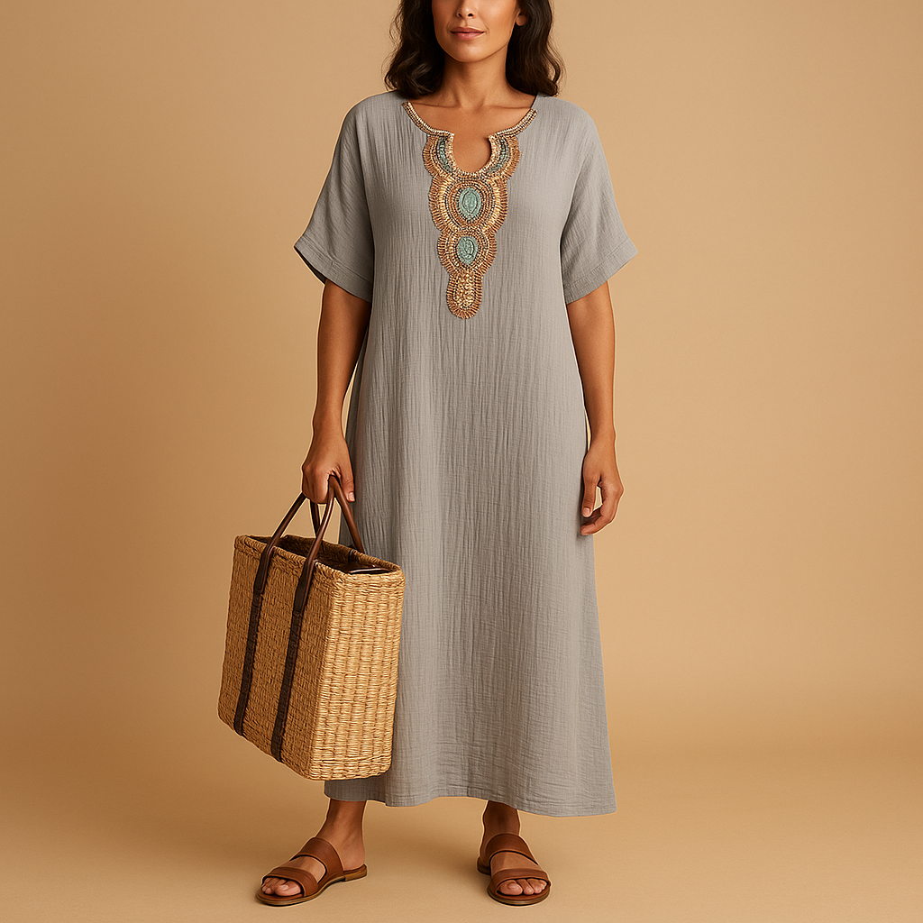 Brisa – Rochie maxi elegantă cu mâneci scurte și croială lejeră