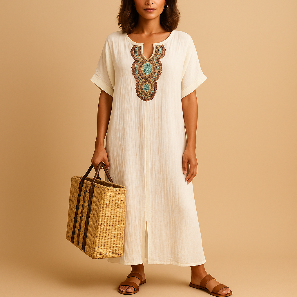 Brisa – Rochie maxi elegantă cu mâneci scurte și croială lejeră