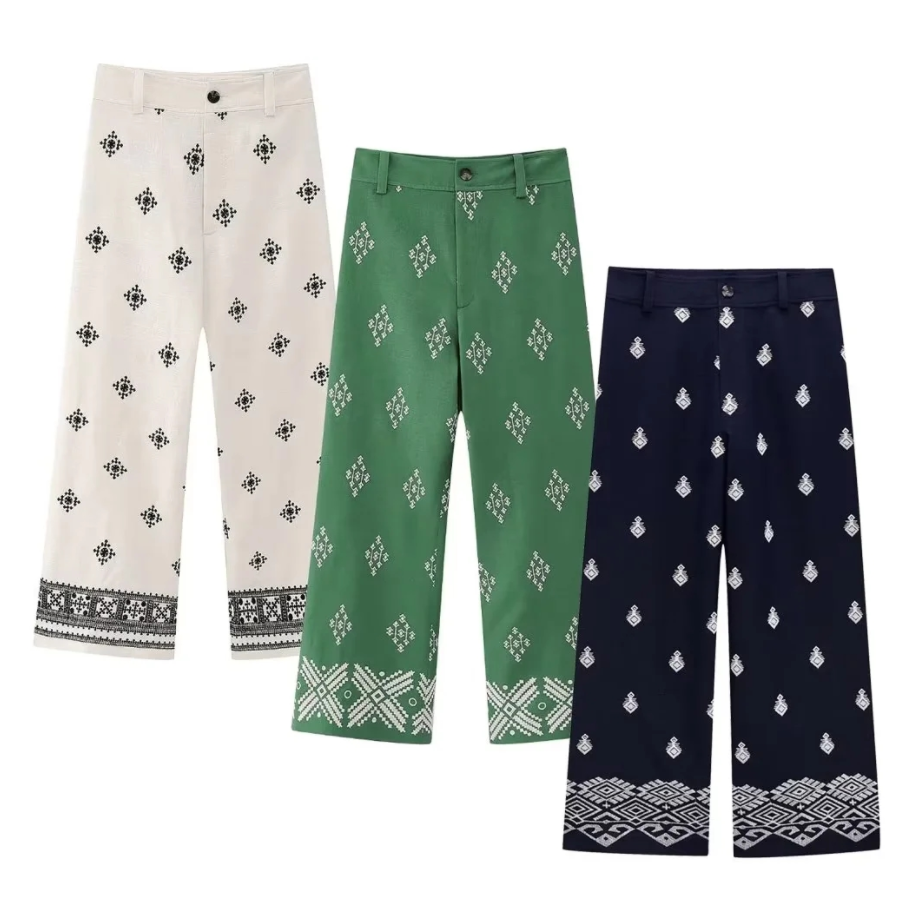 Maria - Pantalon palazzo à jambes larges taille haute avec motifs élégants