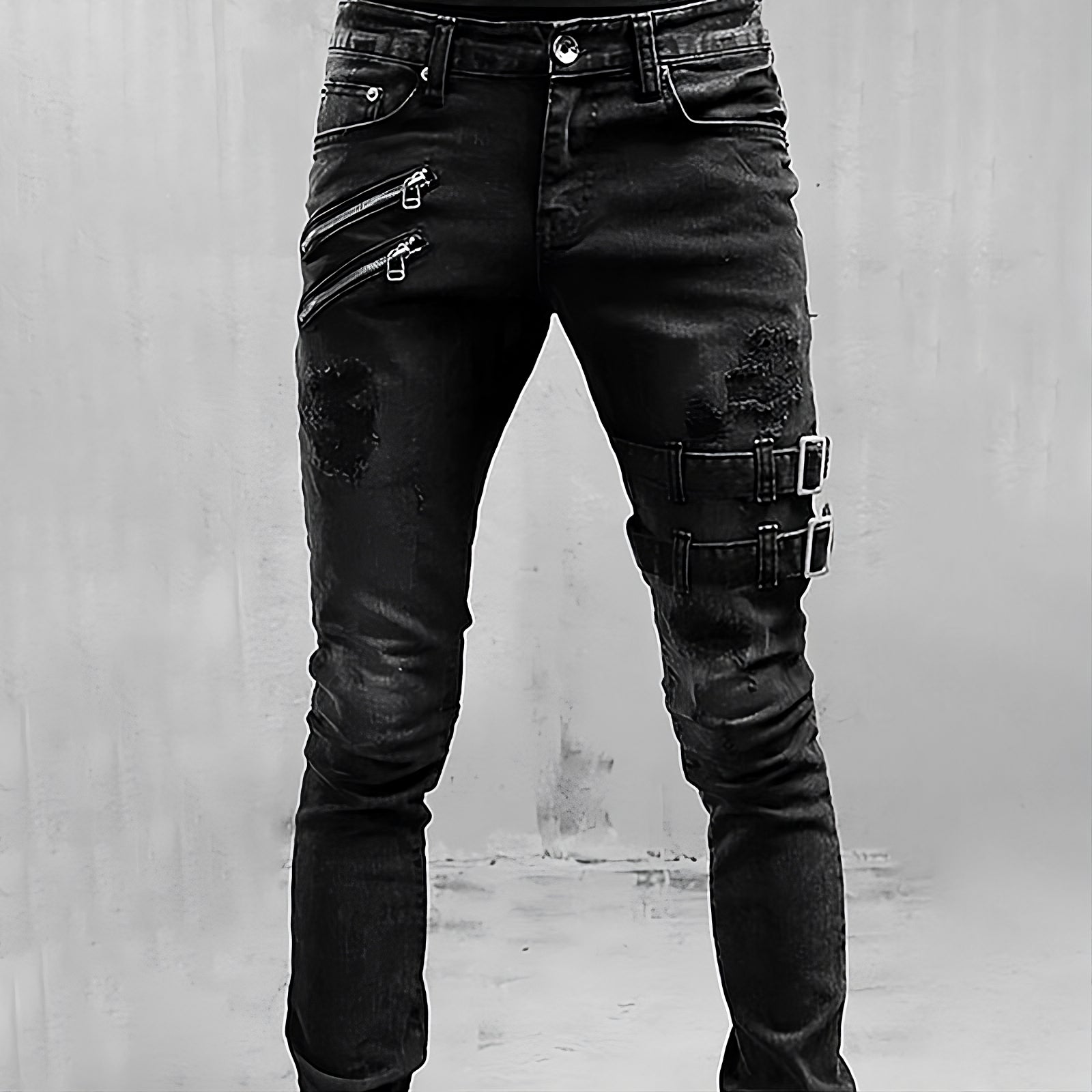 Axel - Distressed skinny jeans with zipper accents and bold whiskering