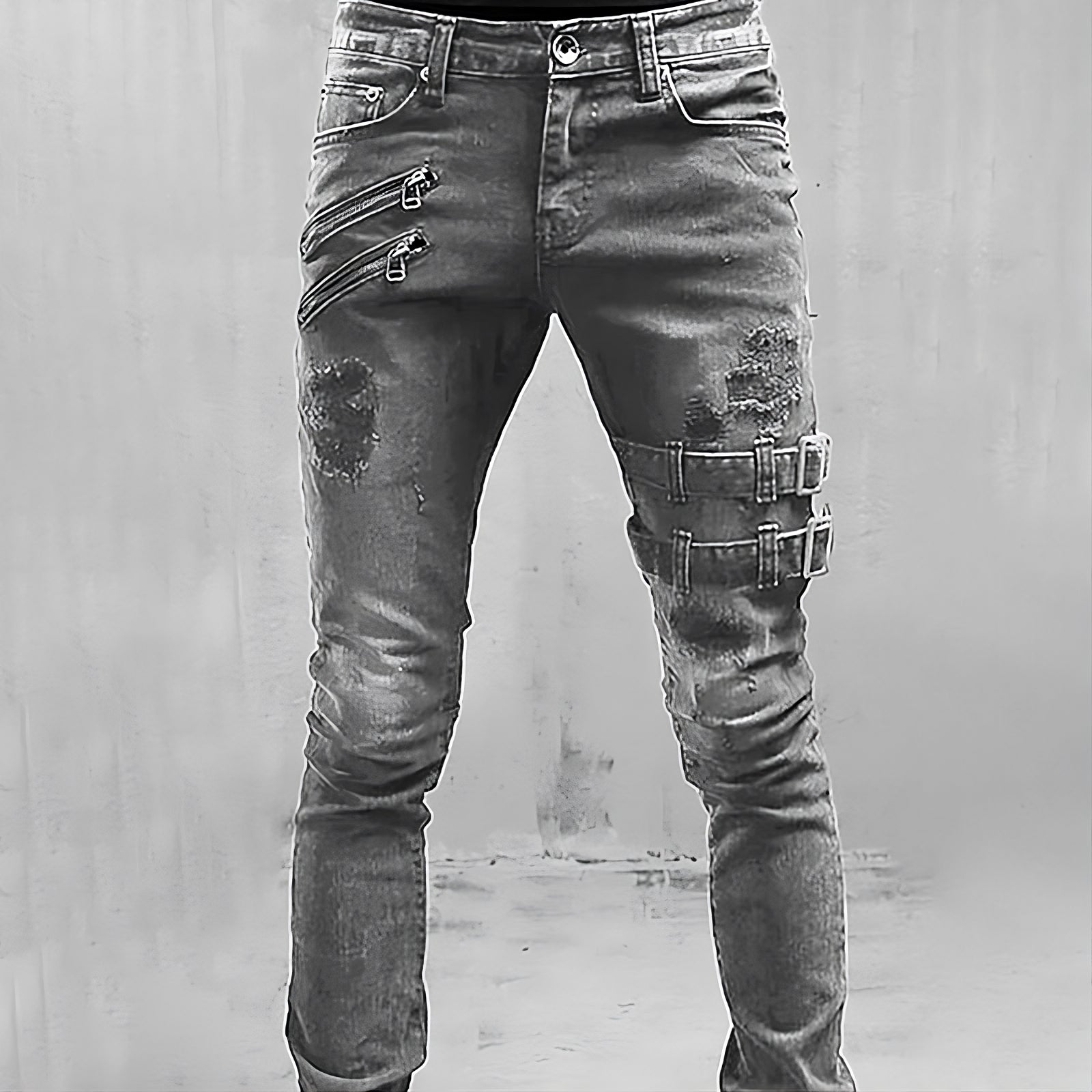 Axel - Distressed skinny jeans with zipper accents and bold whiskering