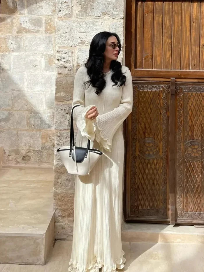 Ella - Robe maxi élégante à manches longues avec poignets à carreaux