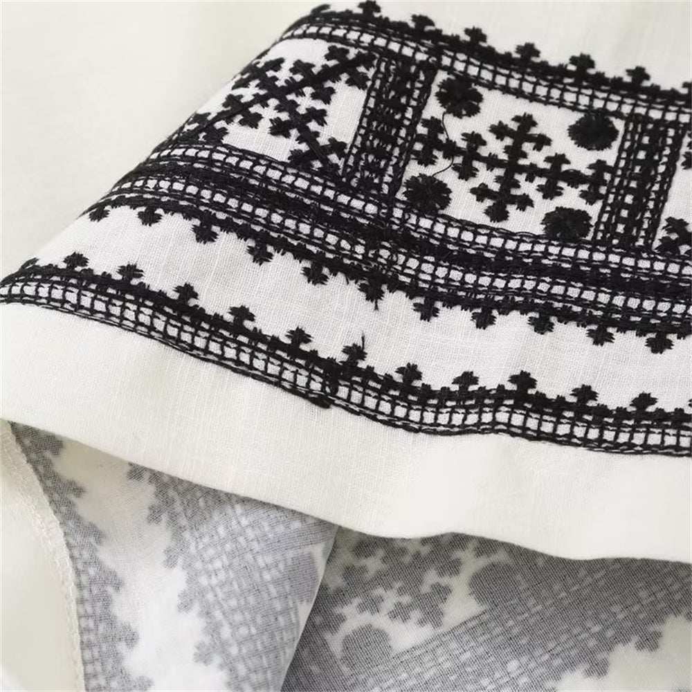 Maria - Pantalon palazzo à jambes larges taille haute avec motifs élégants