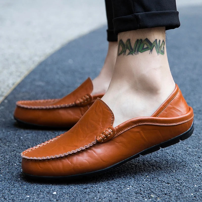 Mocassini da uomo in pelle con comoda calzata slip-on