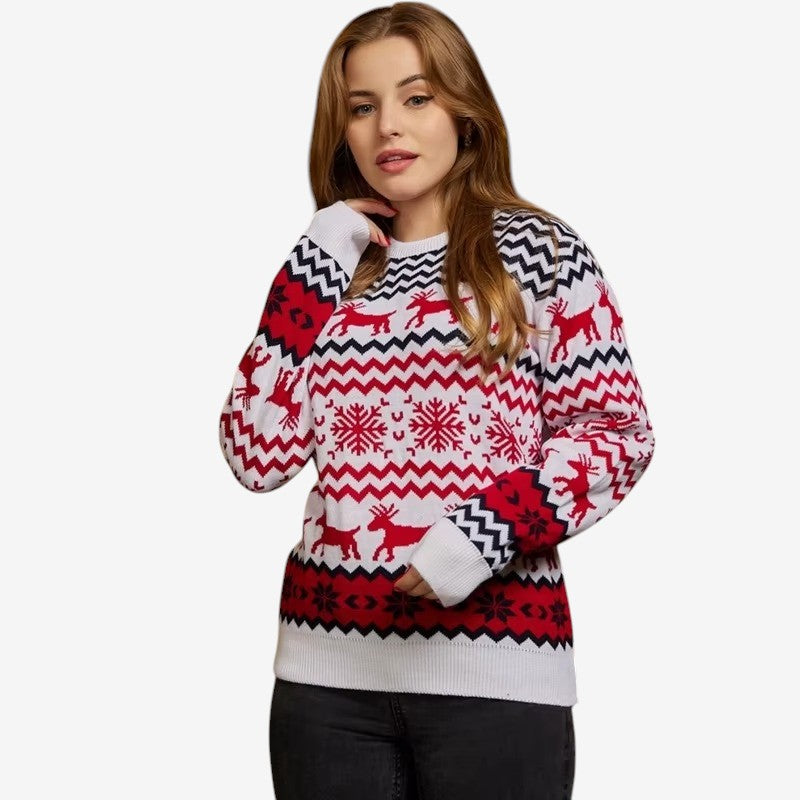 FestiveWear – Sweter na długi rękaw z okrągłym dekoltem i świątecznym nadrukiem