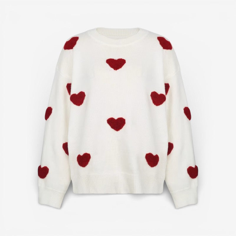 Lilith - Pulover supradimensionat cu mâneci lungi și broderie cu inimă