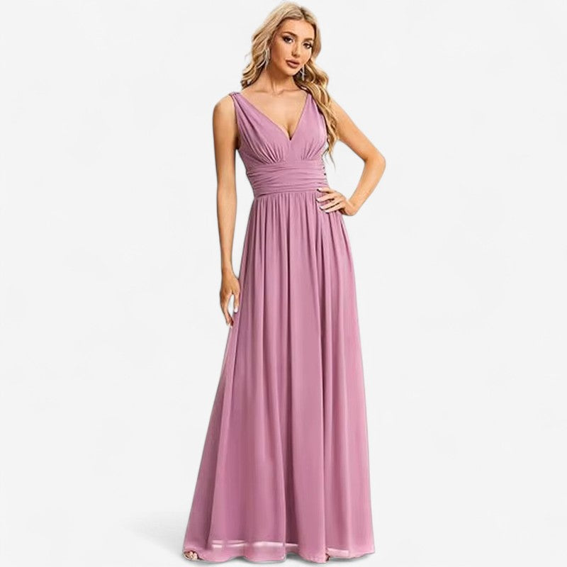 Catherine – Rochie Maxi Fără Mâneci, Croială A și Guler în V