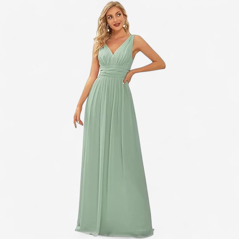 Catherine – Rochie Maxi Fără Mâneci, Croială A și Guler în V