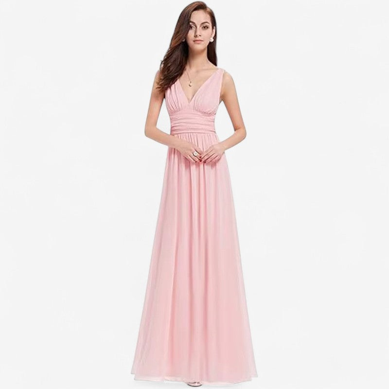 Catherine – Rochie Maxi Fără Mâneci, Croială A și Guler în V