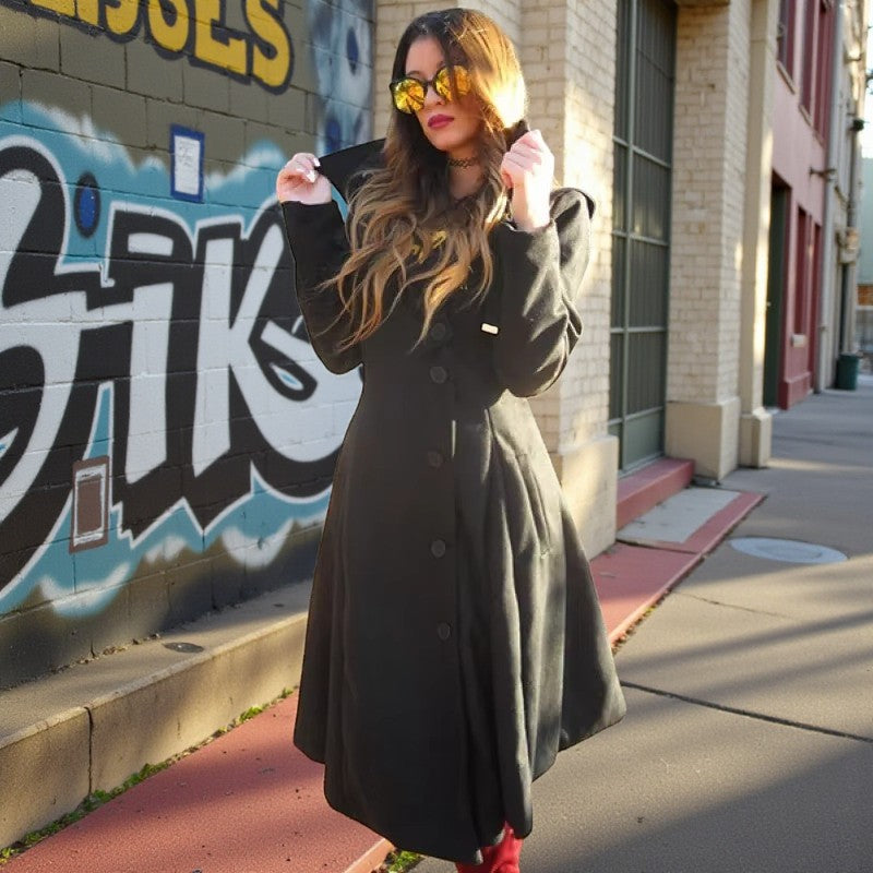 Sierra - Long Sleeve Coat with Hood and Button Closure
