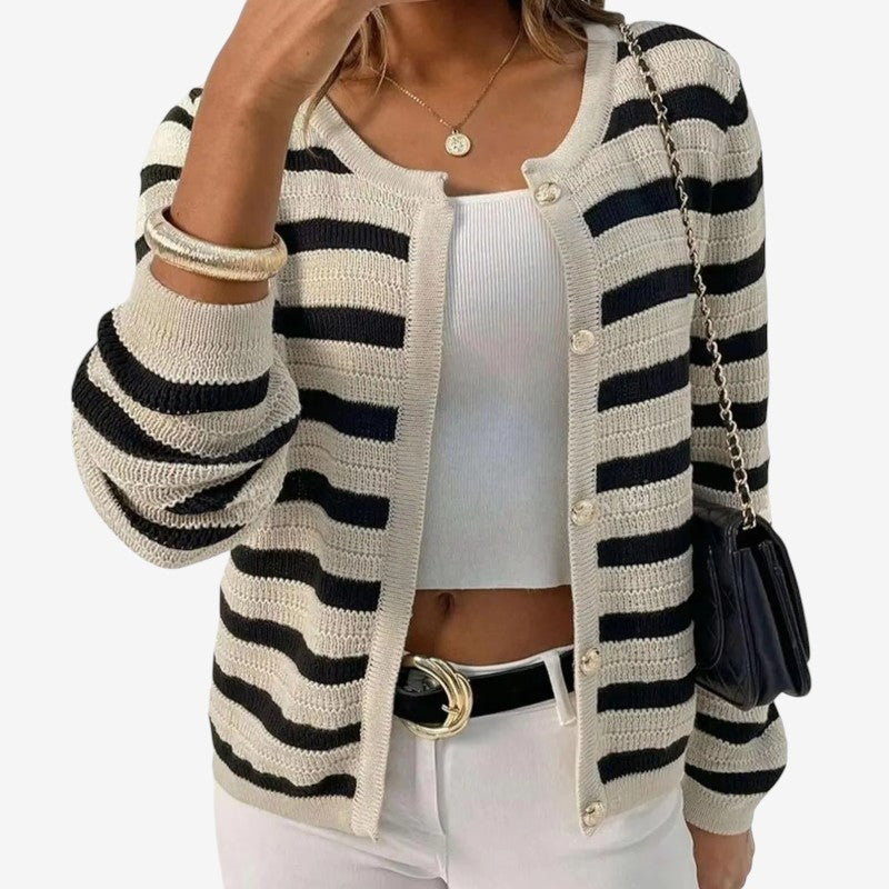 Harmony – Cardigan con maniche lunghe, chiusura con bottoni e design a righe