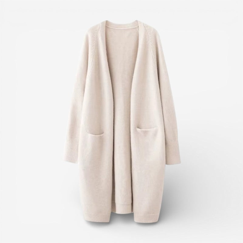 Chrissy - Cardigan lungo a manica lunga con tasche laterali