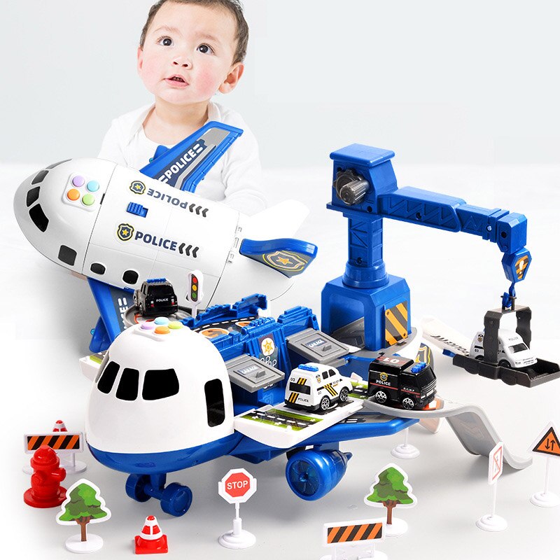 Playen – set de joacă cu avion, 6 vehicule de construcții miniaturale și 13 accesorii