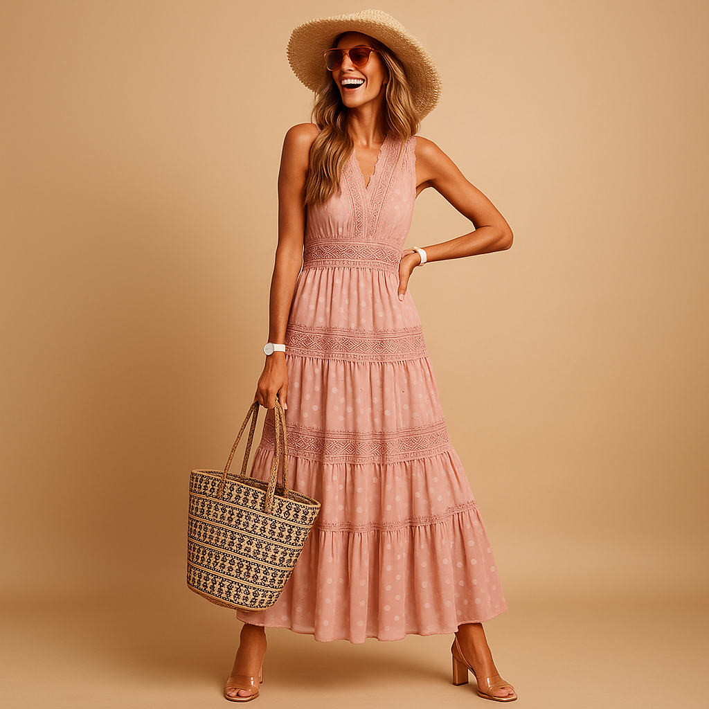 Liora – Robe maxi avec col en V et coupe sans manches
