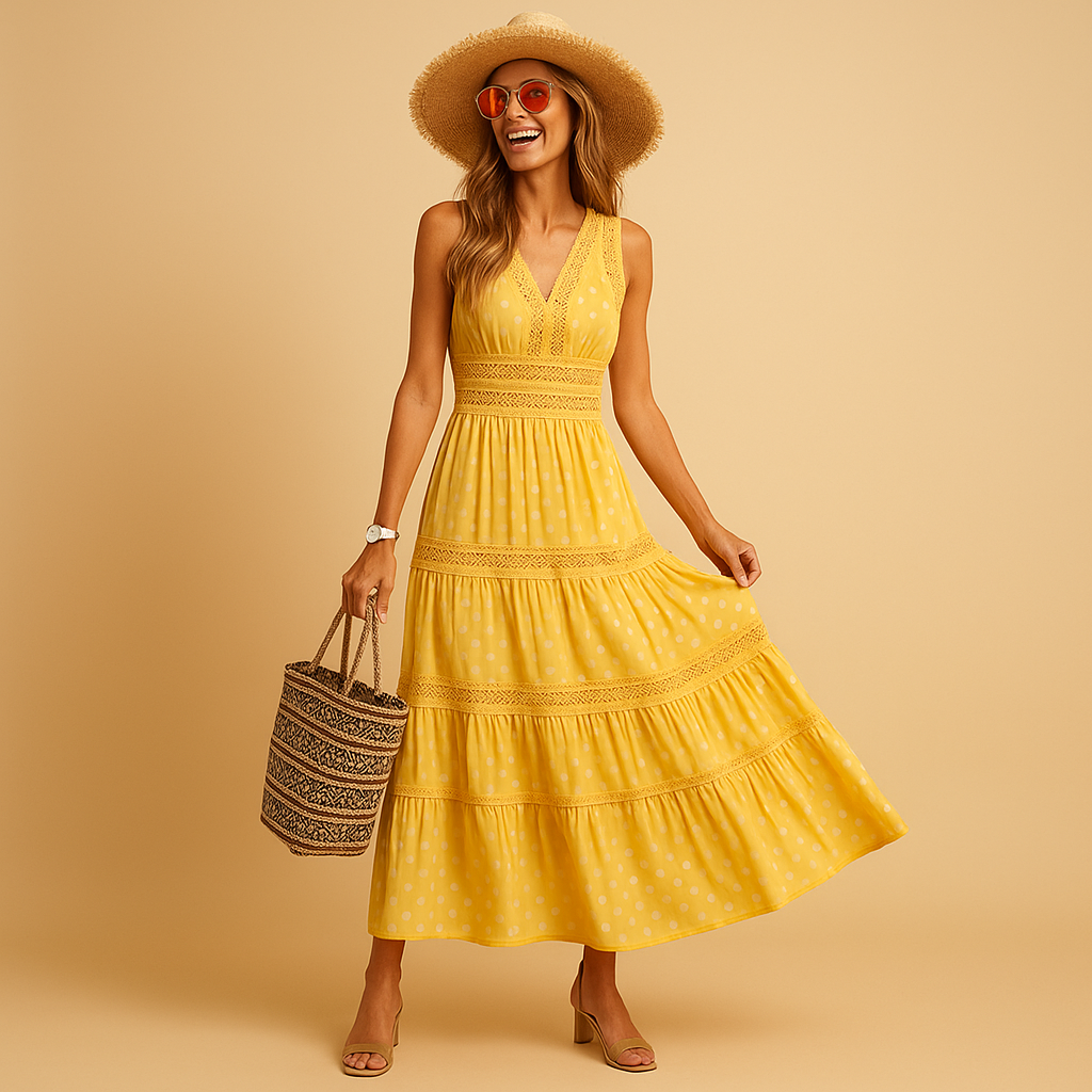 Liora – Robe maxi avec col en V et coupe sans manches