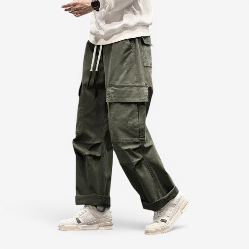 Pantalon cargo à jambes larges avec taille à cordon de serrage