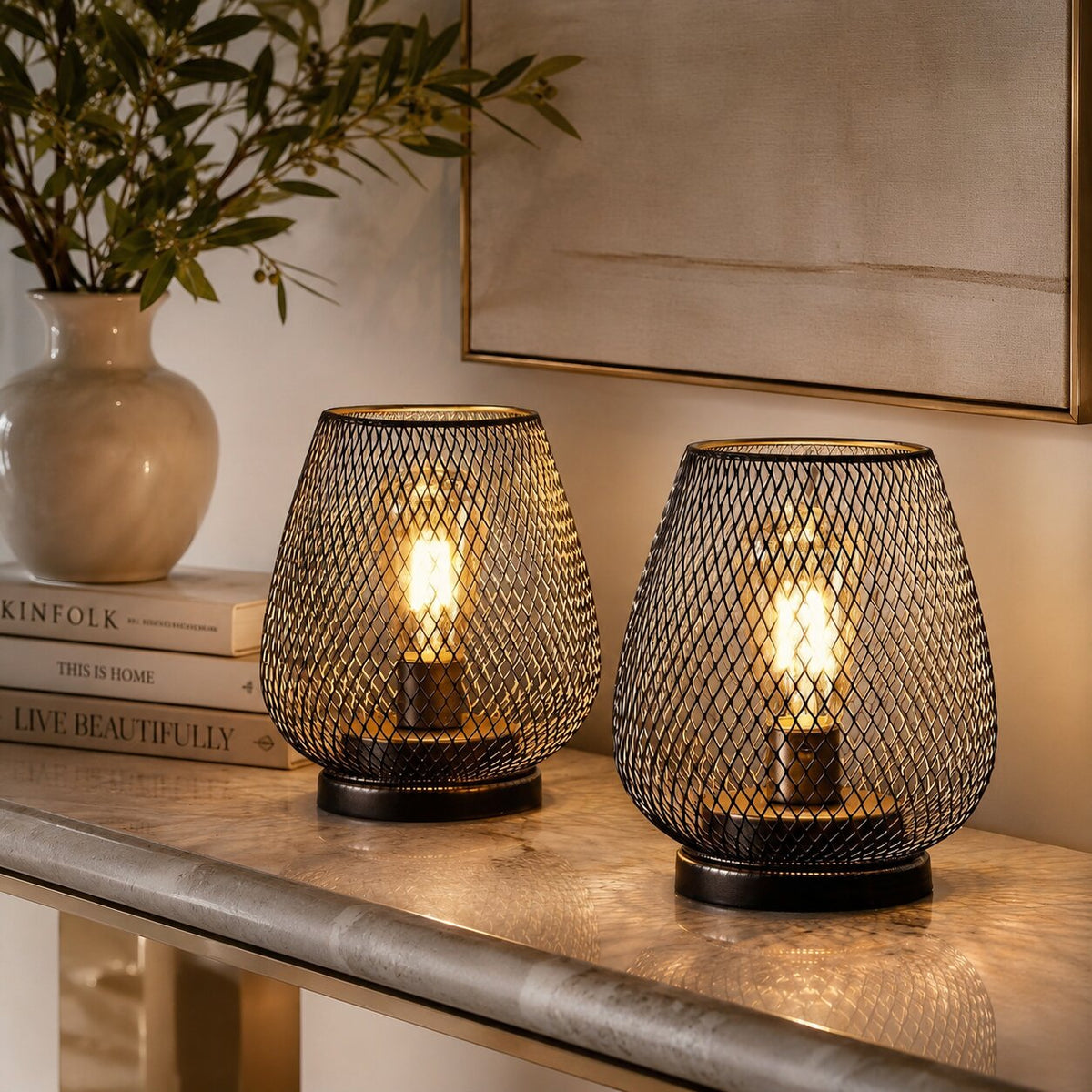 Meshora - Lampada da tavolo in metallo con design a rete