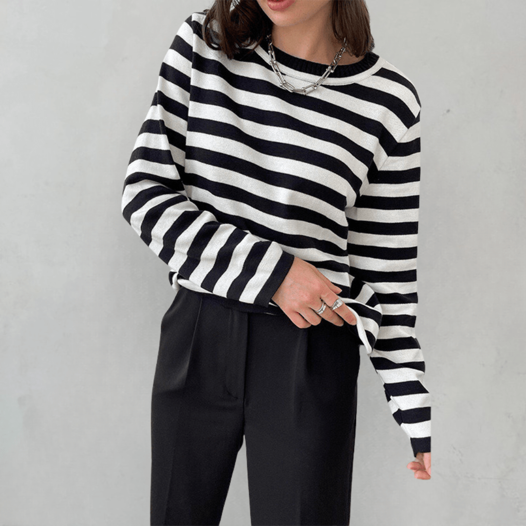 Naina - Maglione a righe con maniche lunghe, vestibilità rilassata e classico scollo rotondo
