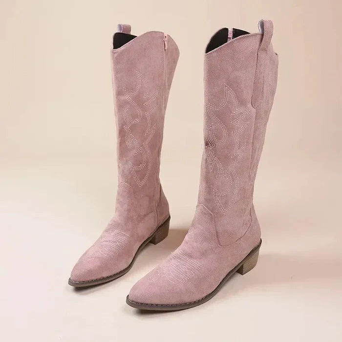 Zoe - Classic western-inspired knee-high boots with sharp pointed toe