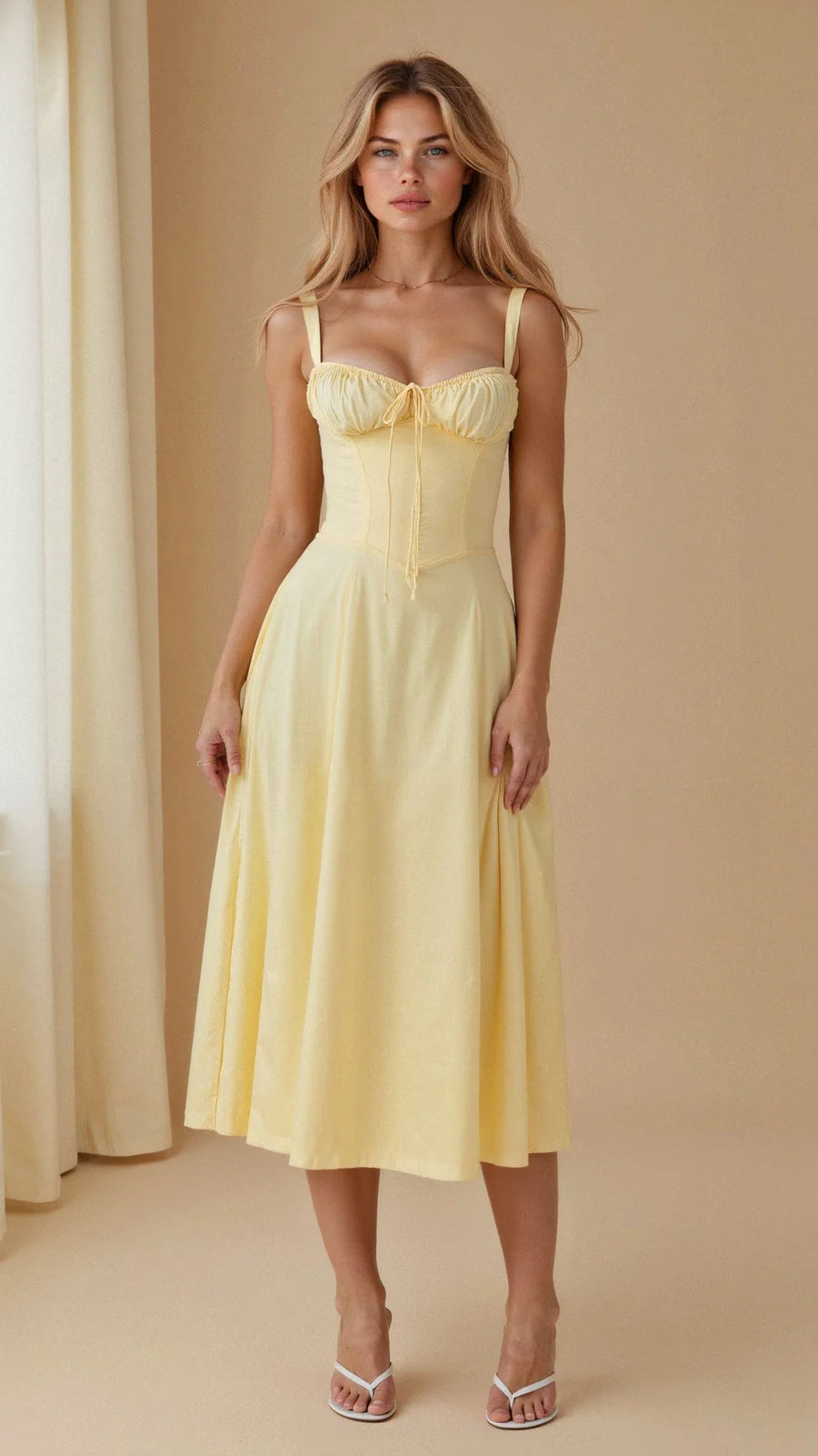 Daisy - Elegancka sukienka midi z rzeźbionym gorsetem i zwiewną spódnicą