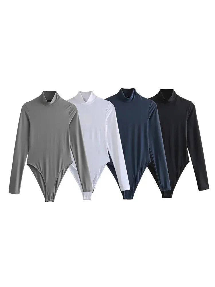 Selena - Slim bodysuit with long sleeves and high neckline