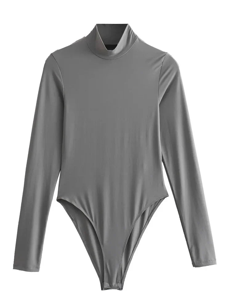 Selena - Slim bodysuit with long sleeves and high neckline