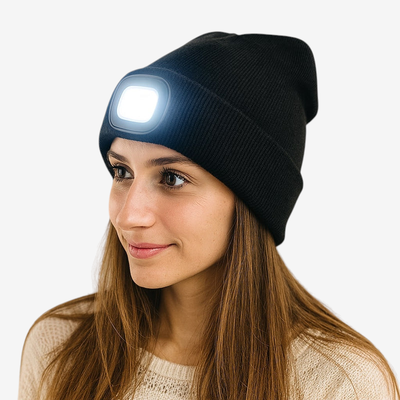 GlowThread - Kötött sapka beépített elülső LED-lámpával és USB-ről újratölthető akkumulátorral